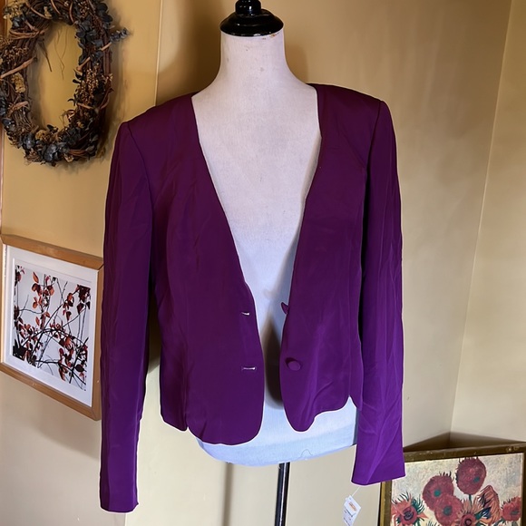Vtg TALBOTS Size 14 100% Washed Silk Deep Plum Purple Scalloped Trim $188 NEW - Picture 9 of 16